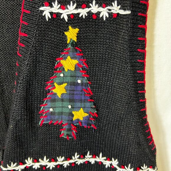VTG Victoria Jones Women Black Embellished Christmas Full Zip Sweater Vest 2X - Picture 9 of 13